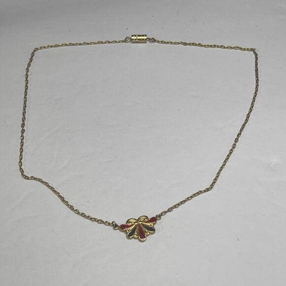 Gold tone enameled necklace costume jewelry vintage or vintage look green red - Picture 4 of 10